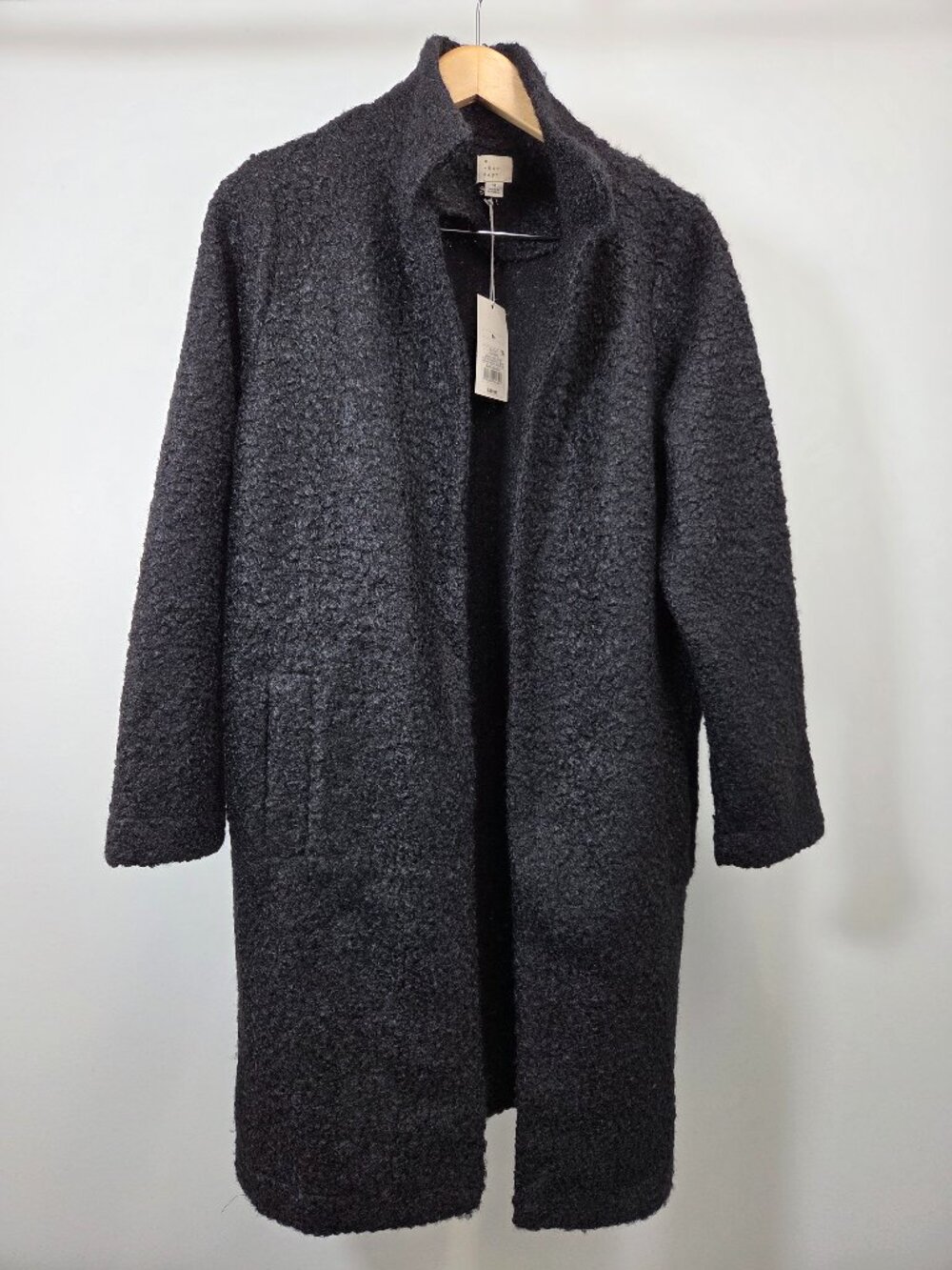 A New Day Overcoat Women's Medium Black Boucle Textured Long Sleeve Open Jacket